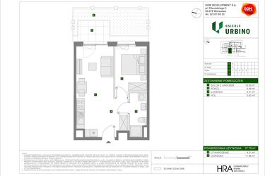 Rzut - Mieszkanie na sprzedaż 2 pokoje o powierzchni 37,78 m² - numer C3 w Osiedle Urbino etap 4.2