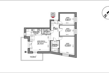 Rzut - Mieszkanie na sprzedaż 4 pokoje o powierzchni 75,64 m² - numer 4 m. 49 w Osiedle Rytm etap 3