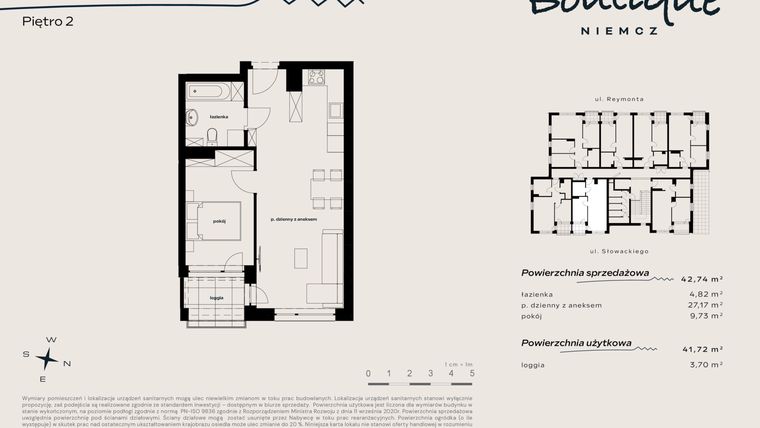 Rzut - Mieszkanie na sprzedaż 2 pokoje o powierzchni 41,72 m² - numer 12 w Boutique NIEMCZ