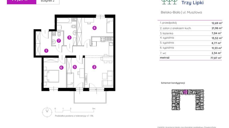 Rzut - Mieszkanie na sprzedaż 4 pokoje o powierzchni 78,03 m² - numer 2.A.3.08 w Murapol Trzy Lipki etap II