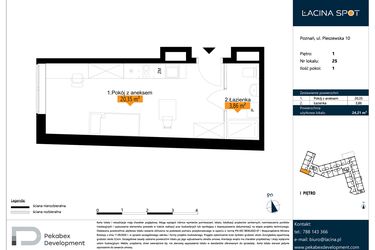 Rzut - Mieszkanie na sprzedaż 1 pokój o powierzchni 24,21 m² - numer B.1.25 w ŁACINA SPOT - apartamenty inwestycyjne