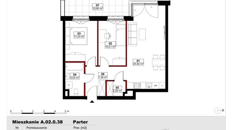 Rzut - Mieszkanie na sprzedaż 3 pokoje o powierzchni 62,06 m² - numer A02.0.38 w Skwer Witosa