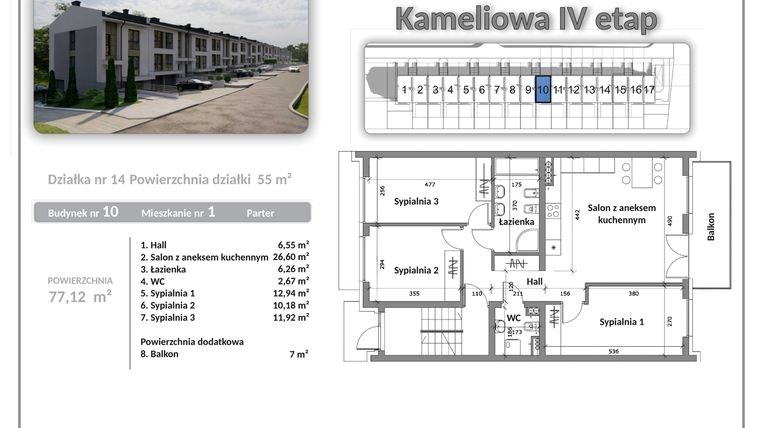 Rzut - Mieszkanie na sprzedaż 4 pokoje o powierzchni 77,12 m² - numer B10A01 w Apartamenty Kameliowa IV