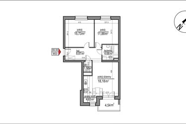 Rzut - Mieszkanie na sprzedaż 3 pokoje o powierzchni 65,55 m² - numer 4 m. 33 w Osiedle Rytm etap 3