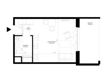 Rzut - Mieszkanie na sprzedaż 1 pokój o powierzchni 32,08 m² - numer G.1.5 w INSPIRE ETAP V – bud. F, G