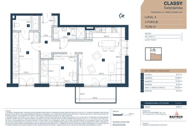 Rzut - Mieszkanie na sprzedaż 3 pokoje o powierzchni 70,96 m² - numer 4 w Classy Świętojańska