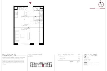 Rzut - Mieszkanie na sprzedaż 1 pokój o powierzchni 38,21 m² - numer 22 w Pękowicka 96