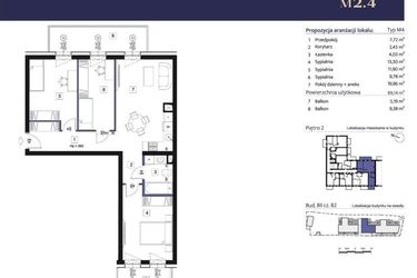 Rzut - Mieszkanie na sprzedaż 4 pokoje o powierzchni 69,14 m² - numer B2 – M2.4 w Primacasa
