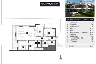 Rzut - Mieszkanie na sprzedaż 4 pokoje o powierzchni 124,31 m² - numer M1A w Apartamenty pod Stokiem