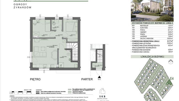 Rzut - Mieszkanie na sprzedaż 3 pokoje o powierzchni 61,77 m² - numer E4.2 w Ogrody Żyrardów etap E