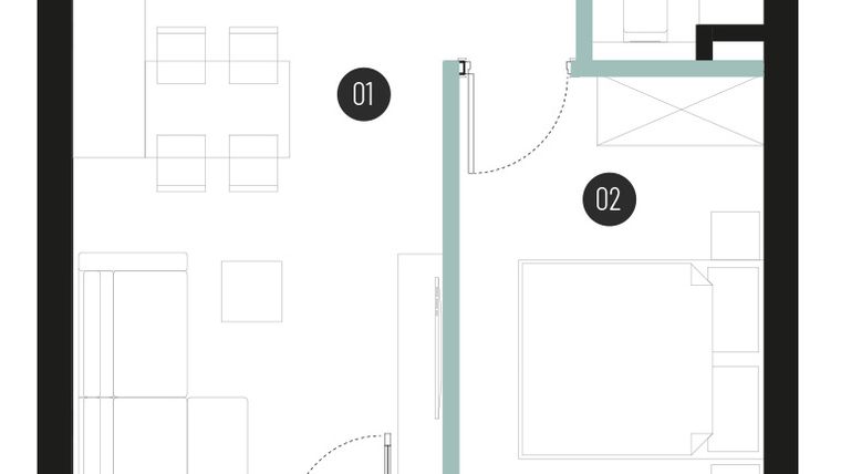 Rzut - Mieszkanie na sprzedaż 2 pokoje o powierzchni 36,3 m² - numer M26 w Atrium House