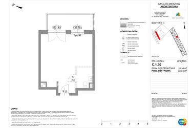 Rzut - Mieszkanie na sprzedaż 1 pokój o powierzchni 33,34 m² - numer C.1.30 w My Forest - Apartamenty inwestycyjne