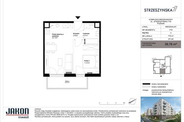Rzut - Mieszkanie na sprzedaż 2 pokoje o powierzchni 38,78 m² - numer 77D.21 w Strzeszyńska 77