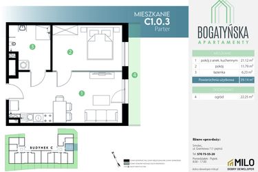 Rzut - Mieszkanie na sprzedaż 2 pokoje o powierzchni 39,14 m² - numer C1.0.3 w Bogatyńska Apartamenty etap 3