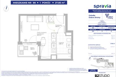 Rzut - Mieszkanie na sprzedaż 1 pokój o powierzchni 27,85 m² - numer 122/99 w Dobre Strony