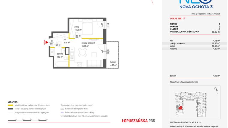 Rzut - Mieszkanie na sprzedaż 2 pokoje o powierzchni 36,3 m² - numer 17 w Neo Nova Ochota 3