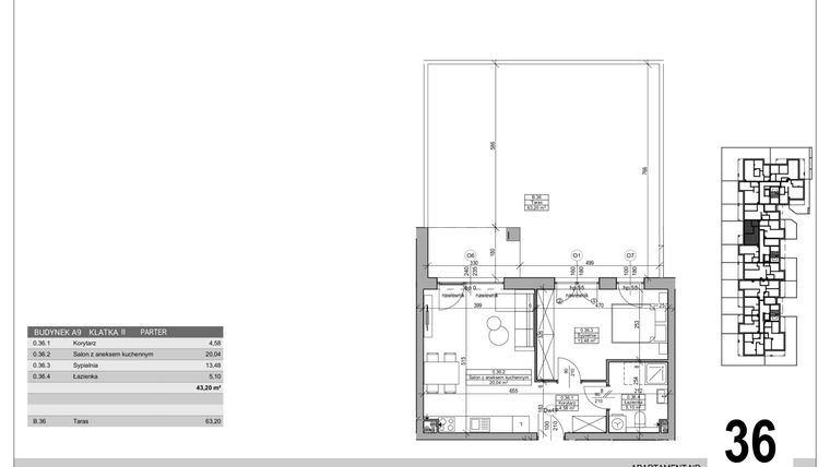 Rzut - Mieszkanie na sprzedaż 2 pokoje o powierzchni 43,2 m² - numer A.9.M.36 w Sobola Biel A9
