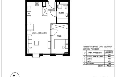 Rzut - Mieszkanie na sprzedaż 2 pokoje o powierzchni 43,28 m² - numer 55 w Nowa Kurkowa