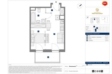Rzut - Mieszkanie na sprzedaż 2 pokoje o powierzchni 30,37 m² - numer H36 w Apartamenty Park Matecznego Etap 2.2