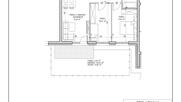 Rzut - Mieszkanie na sprzedaż 3 pokoje o powierzchni 54,75 m² - numer 1 w Kaskada Park bud. A1