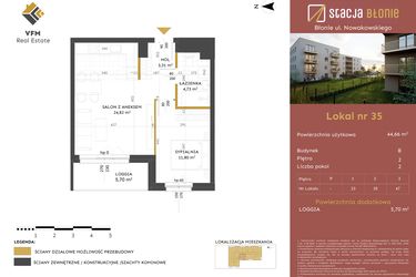 Rzut - Mieszkanie na sprzedaż 2 pokoje o powierzchni 44,66 m² - numer 35 w Stacja Błonie etap II