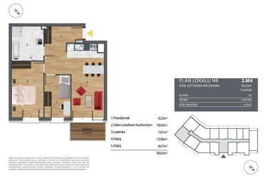 Rzut - Mieszkanie na sprzedaż 3 pokoje o powierzchni 59,13 m² - numer K2.2.M4 w Nyska Residence