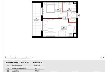 Rzut - Mieszkanie na sprzedaż 2 pokoje o powierzchni 41,8 m² - numer C01.2.13 w Skwer Witosa