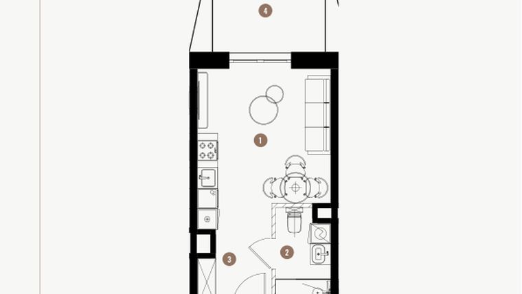 Rzut - Mieszkanie na sprzedaż 1 pokój o powierzchni 25,65 m² - numer 4.19 w WIMA APARTMENTS