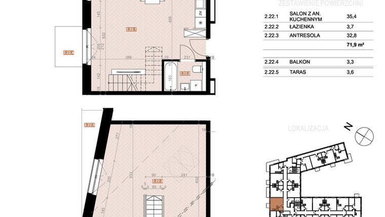 Rzut - Mieszkanie na sprzedaż 2 pokoje o powierzchni 71,8 m² - numer 222 w Szczecińska 20