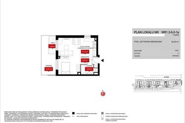 Rzut - Mieszkanie na sprzedaż 1 pokój o powierzchni 39,2 m² - numer WR1 2/0/2/1a w Przystań Reymonta