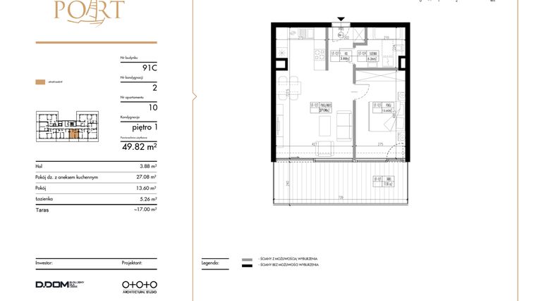 Rzut - Mieszkanie na sprzedaż 2 pokoje o powierzchni 49,82 m² - numer 10 w Warmiński Port etap III