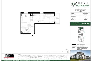 Rzut - Mieszkanie na sprzedaż 2 pokoje o powierzchni 45,46 m² - numer C.B35 w Sielskie Podolany II
