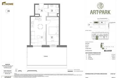 Rzut - Mieszkanie na sprzedaż 2 pokoje o powierzchni 41,01 m² - numer B.3.A101 w Inhome Osiedle ArtPark etap I