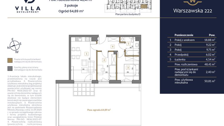 Rzut - Mieszkanie na sprzedaż 3 pokoje o powierzchni 48,41 m² - numer 8 w Warszawska 222 bud. D
