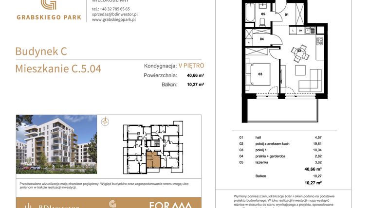 Rzut - Mieszkanie na sprzedaż 2 pokoje o powierzchni 40,66 m² - numer C.5.04 w Grabskiego Park