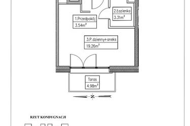 Rzut - Mieszkanie na sprzedaż 1 pokój o powierzchni 26,11 m² - numer 1 w Działkowa 68
