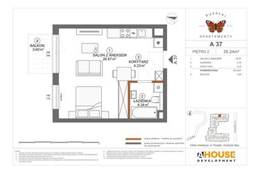 Rzut - Mieszkanie na sprzedaż 1 pokój o powierzchni 35,24 m² - numer A37 w Apartamenty Rusałki