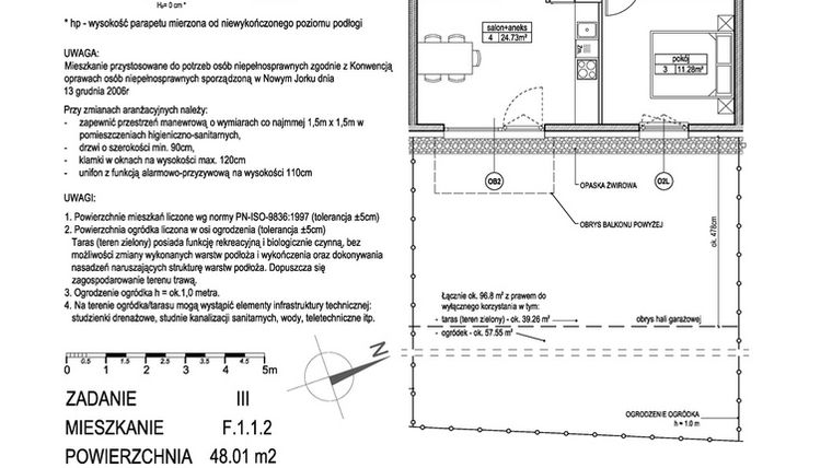 Rzut - Mieszkanie na sprzedaż 2 pokoje o powierzchni 48 m² - numer F.1.1.2 w Atut III