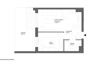 Rzut - Mieszkanie na sprzedaż 2 pokoje o powierzchni 36,1 m² - numer B.002 w Słoneczne Miasteczko - etap XV