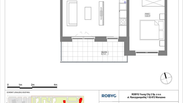 Rzut - Mieszkanie na sprzedaż 2 pokoje o powierzchni 52,13 m² - numer MLAAB/B/5/1 w Metro Life Apartamenty
