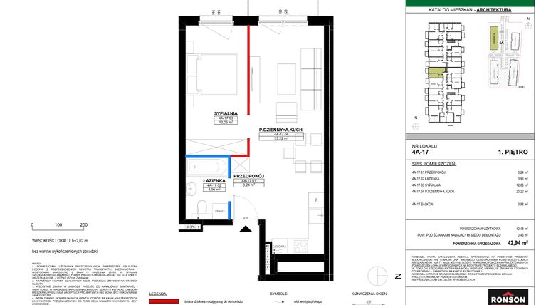 Rzut - Mieszkanie na sprzedaż 2 pokoje o powierzchni 42,33 m² - numer 4A_17 w Nowa Północ etap 2