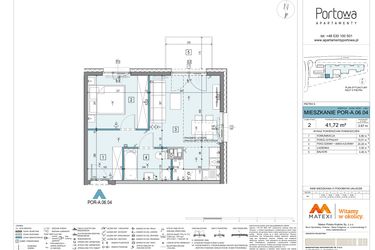 Rzut - Mieszkanie na sprzedaż 2 pokoje o powierzchni 41,72 m² - numer A.06.04 w Apartamenty Portowa