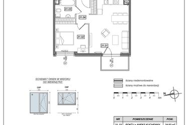 Rzut - Mieszkanie na sprzedaż 2 pokoje o powierzchni 47,54 m² - numer 6.A.31 w Urzeka bud. 6 i 7