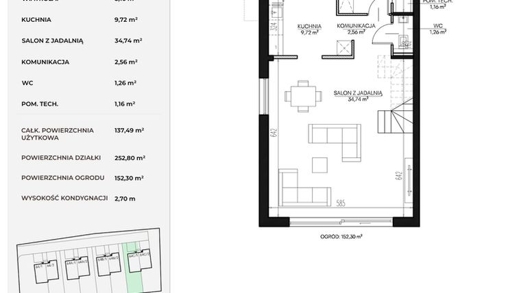 Rzut - Dom na sprzedaż 5 pokoi o powierzchni 137,49 m² - numer 64C_1 w Kołodzieja