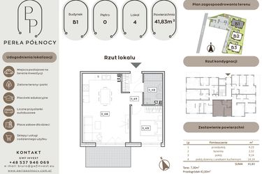 Rzut - Mieszkanie na sprzedaż 2 pokoje o powierzchni 41,83 m² - numer B1.0_4 w Perła Północy etap 2
