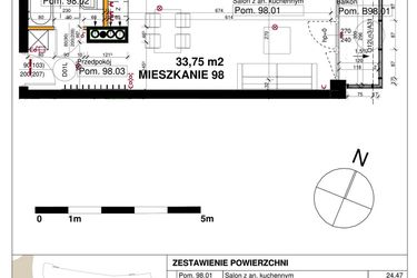 Rzut - Mieszkanie na sprzedaż 1 pokój o powierzchni 33,75 m² - numer M98 w Srebrzyńska Park IV