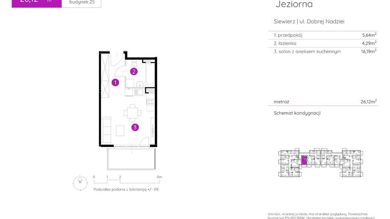 Rzut - Mieszkanie na sprzedaż 1 pokój o powierzchni 26,12 m² - numer 25.A.1.3 w Murapol Siewierz Jeziorna bud. 25 i 26