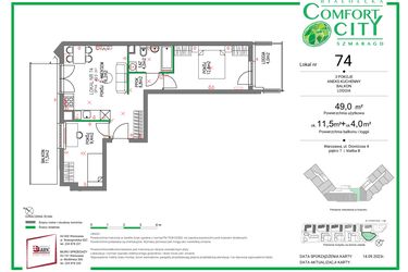 Rzut - Mieszkanie na sprzedaż 3 pokoje o powierzchni 49 m² - numer 74 w Comfort City Szmaragd