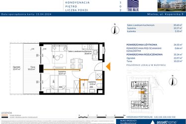 Rzut - Mieszkanie na sprzedaż 2 pokoje o powierzchni 35,34 m² - numer 0.02 w The Blue