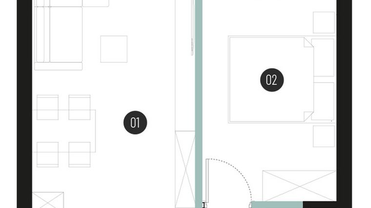 Rzut - Mieszkanie na sprzedaż 2 pokoje o powierzchni 41,91 m² - numer M15 w Atrium House